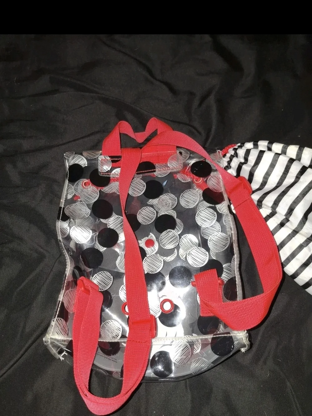 Disney Minnie Mouse Clear Backpack with Red Bow and Black Polka Dots